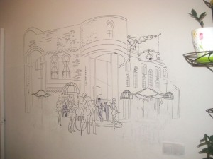 рисунок на стене - уличное кафе 