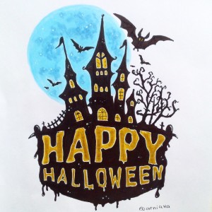 открытка к хэллоуину маркерами