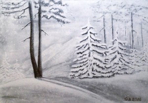 зимний лес карандашом
