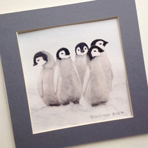 пингвины акварелью