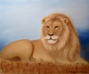 лев пастелью